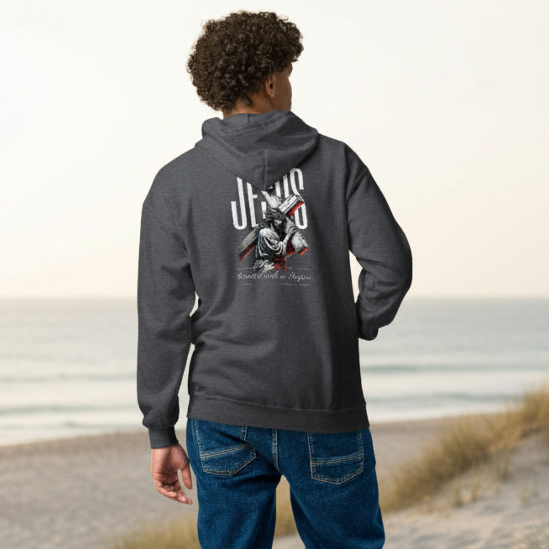 Unisex zip hoodie with inspirational back design