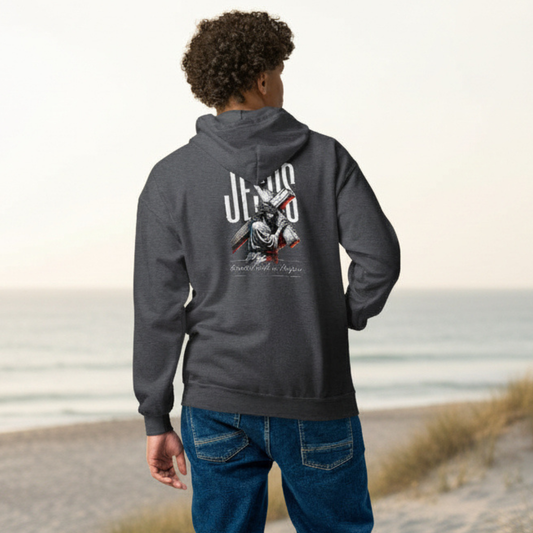 Unisex zip hoodie with inspirational back design