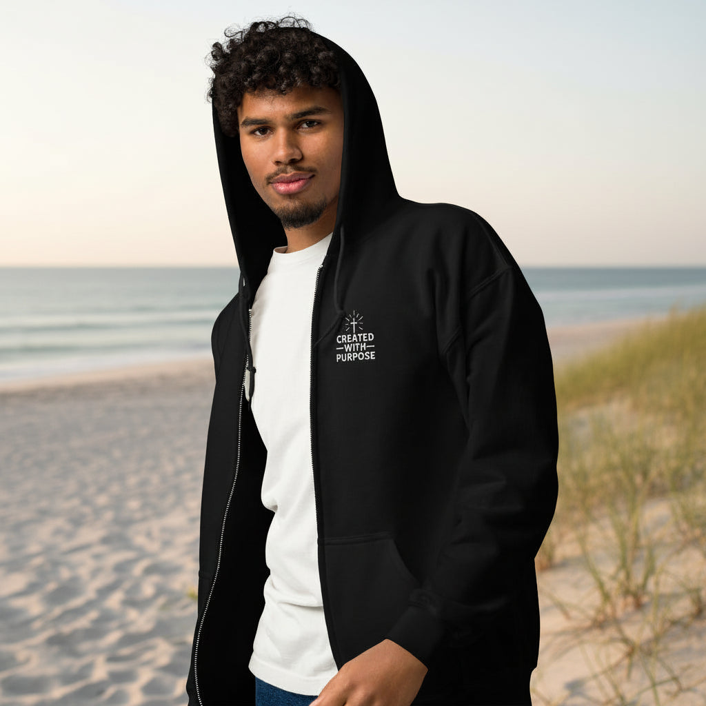 Neutral style zip hoodie lifestyle image