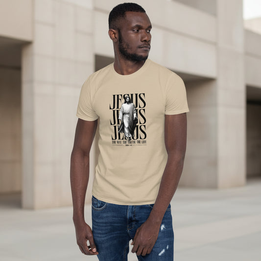 Modern unisex t-shirt with clean black and white design