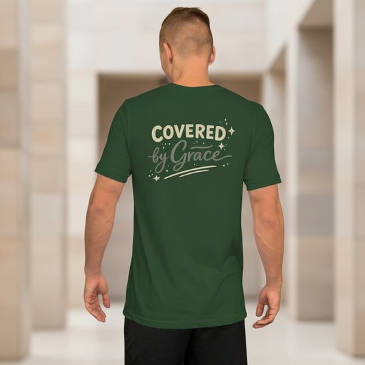Men’s premium cotton t-shirt with Covered by Grace design