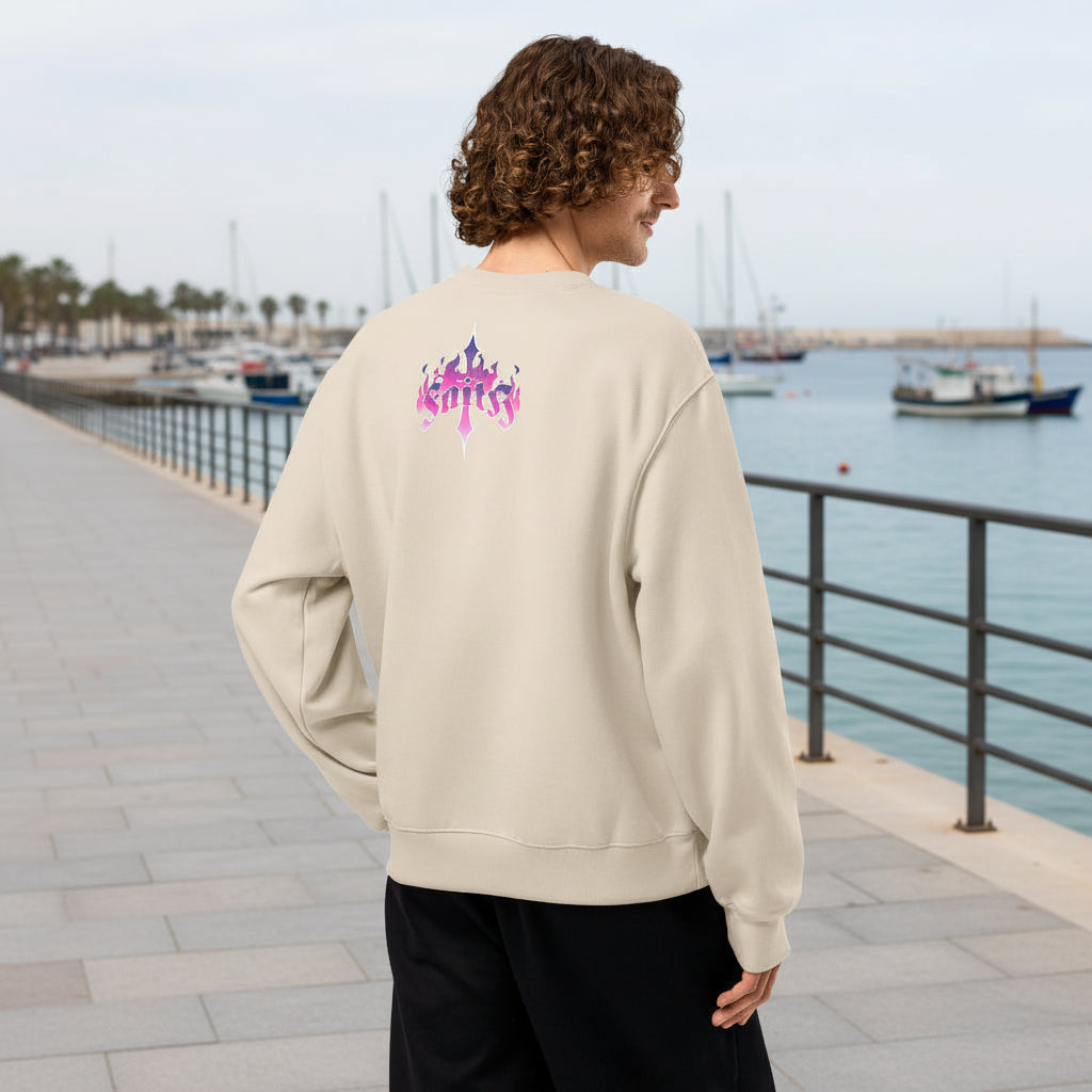 Beige oversized fleece sweatshirt back detail