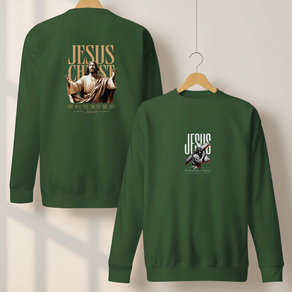 Unisex Christian sweatshirt with The Way The Truth The Life design