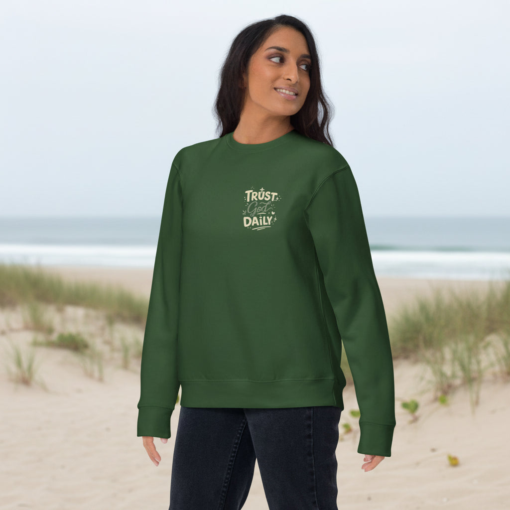 Trust God Daily Christian sweatshirt close-up fabric detail