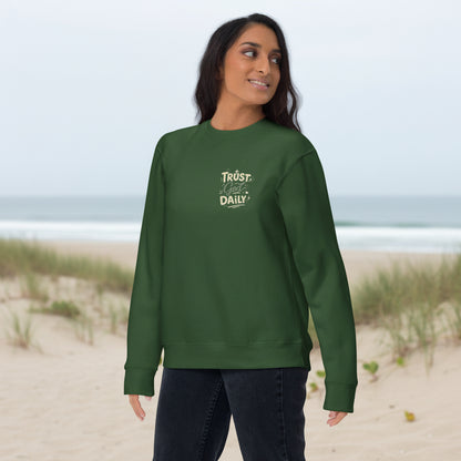 Trust God Daily Christian sweatshirt close-up fabric detail