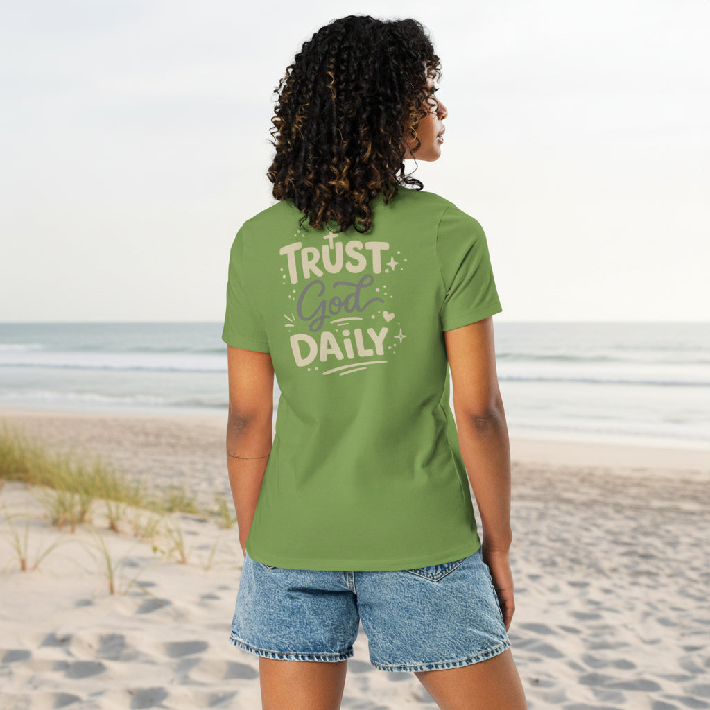 Christian t-shirt women with subtle cross back detail