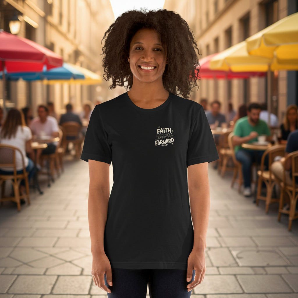 Faith Leads Forward women’s casual t-shirt front view