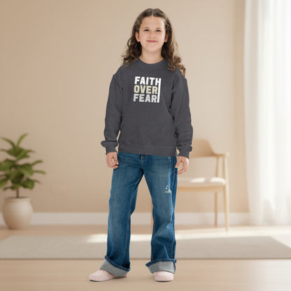 Youth Faith Over Fear crewneck sweatshirt front view