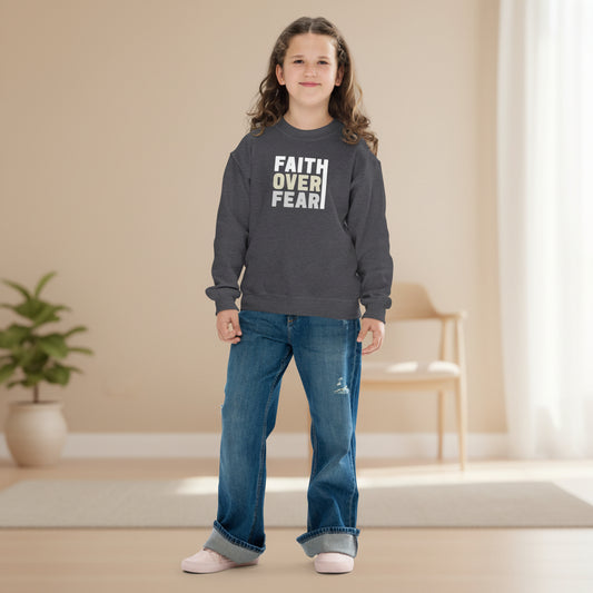 Youth Faith Over Fear crewneck sweatshirt front view